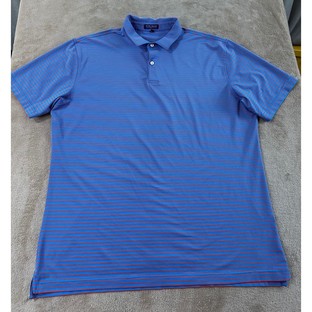 Peter Millar Crown Crafted polo shirt Mens XL Blue Red Striped short sleeve EUC